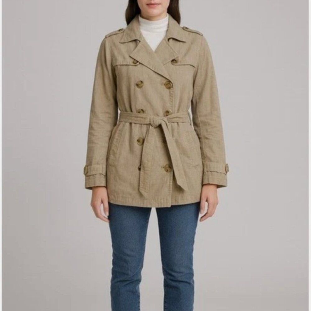 Old Navy Tan Trench Coat XXL Double Breasted Belted Lined Jacket Career Classic‎